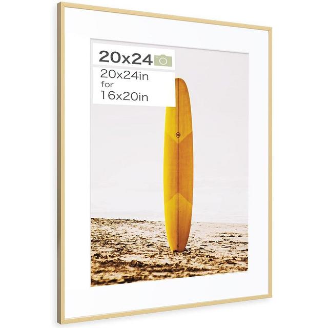 Homeforia 20x24 Gold Frame Matted to 16x20 - Metal 20 x 24 Picture Frames For Wall - Aluminum 20 by 24 Poster Frame - Tempered Glass - Wall Hook Included - Set of 1