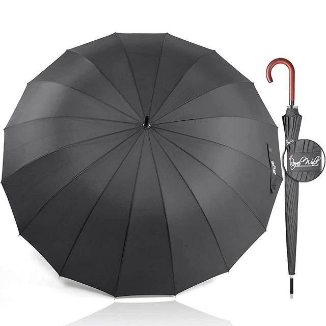 Royal Walk Windproof Large Umbrella for Rain 54 Inch Automatic Open for 2 Persons Wind Resistant Big Golf Umbrellas for Adult Men Women Classic Wooden Handle Fast Drying Strong 16 Ribs Travel 120cm