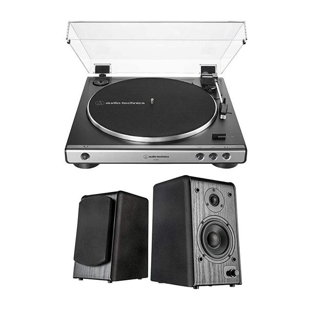 Audio-Technica AT-LP60X-GM Turntable (Gunmetal) Bundle with Microlab Pro1BT Bookshelf Speakers (2 Items)