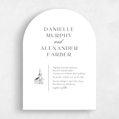 White Arch Wedding Invitation - Classic Chapel Portrait