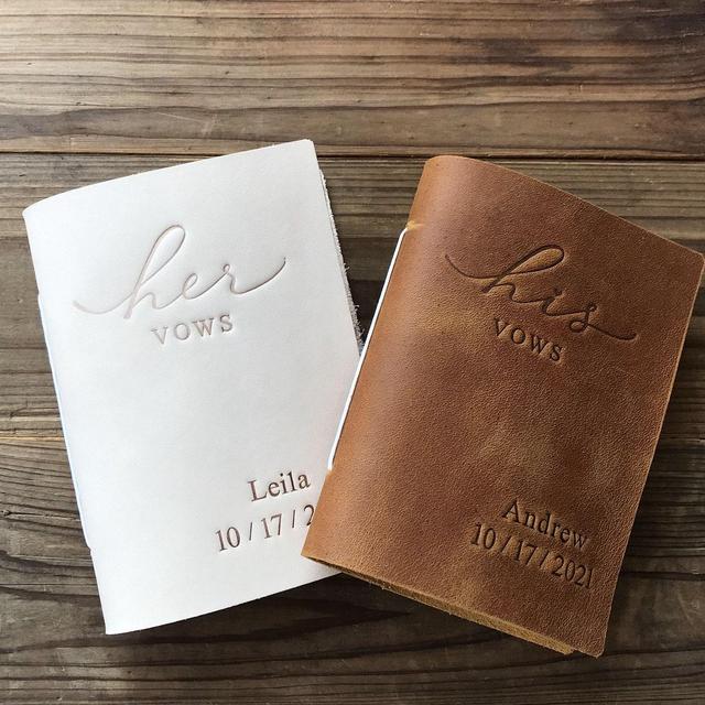 His and Her Vow Books, Leather Vows Book...
