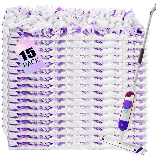 Replacement Pads for Swiffer PowerMop Disposable Mop Pads,Surface Mopping Pad Refills, Spare Pack for Floor Cleaning (Purple -15Count)