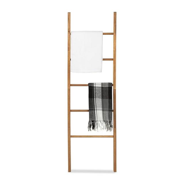 VICTORY RELAX Acacia Wood Blanket Ladder, 6-Tier Wooden Blankets Holder for Living Room, Decorative Rack for Storage, Rustic Shelf for Farmhouse Bathroom - Light Natural