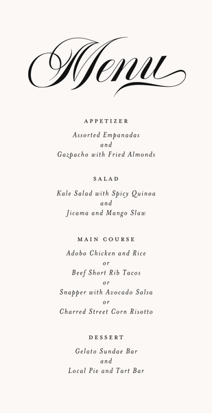 Marquis | Off-White | Zola Wedding Menus