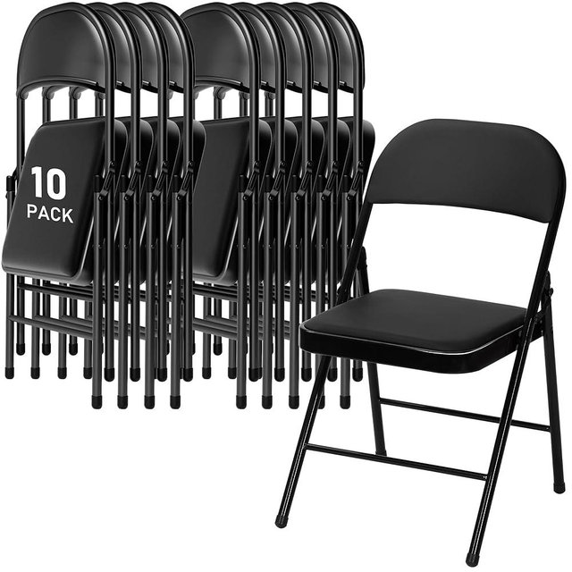 SEALAMB 10 Pack Folding Chairs with Cushion Seat, Heavy Duty Metal Frame Portable Stackable Chairs for Wedding Party Office School Church Events, Indoor Outdoor Use, 350 lb Capacity, Black