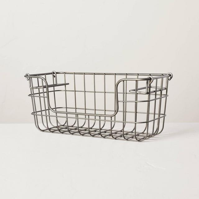 Small 6"x13"x5" Wire Storage Stacking Basket Pewter - Hearth & Hand™ with Magnolia