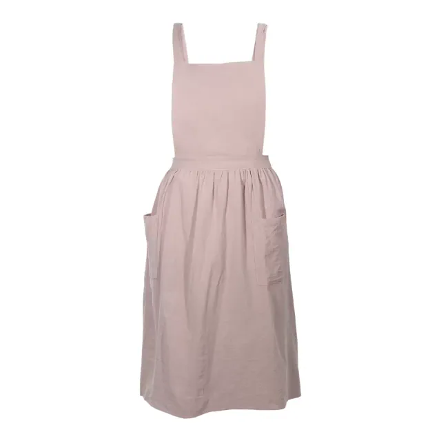 Unique Bargains Women's Cross Back Apron with Pockets Pink 1 Pc