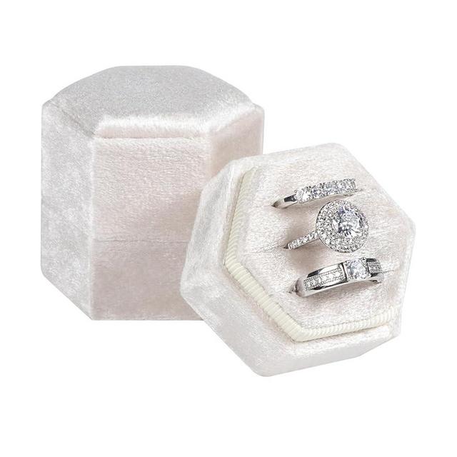 sovia Velvet Ring Box 3 Slots, Wedding Hexagon Engagement Ring Box for Proposal Engagement Wedding Day Bridal Photo
