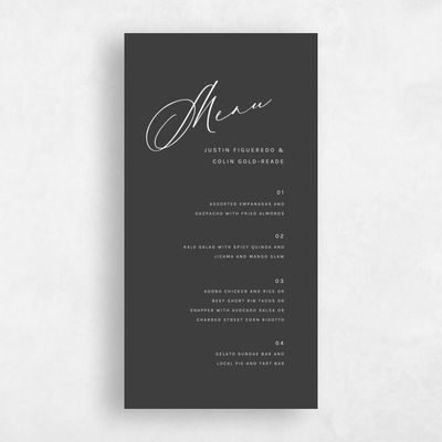 Dark Charcoal, Black Wedding Menu - Blair