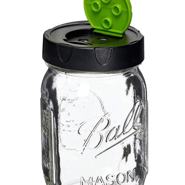 Ball Genuine 16 oz Mason Jar with Closable Shaker Lid Dispenser - for Herbs, Spices, Grated Cheese, Sprinkles, Nuts, etc! Includes Bonus Measurement Magnet