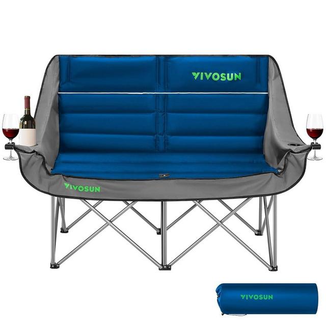 VIVOSUN Double Camping Chair, Fully Padded Folding Loveseat, Oversized Duo Chair with Cup & Wine Glass Holders, Pocket, Armrests & Carry Bag