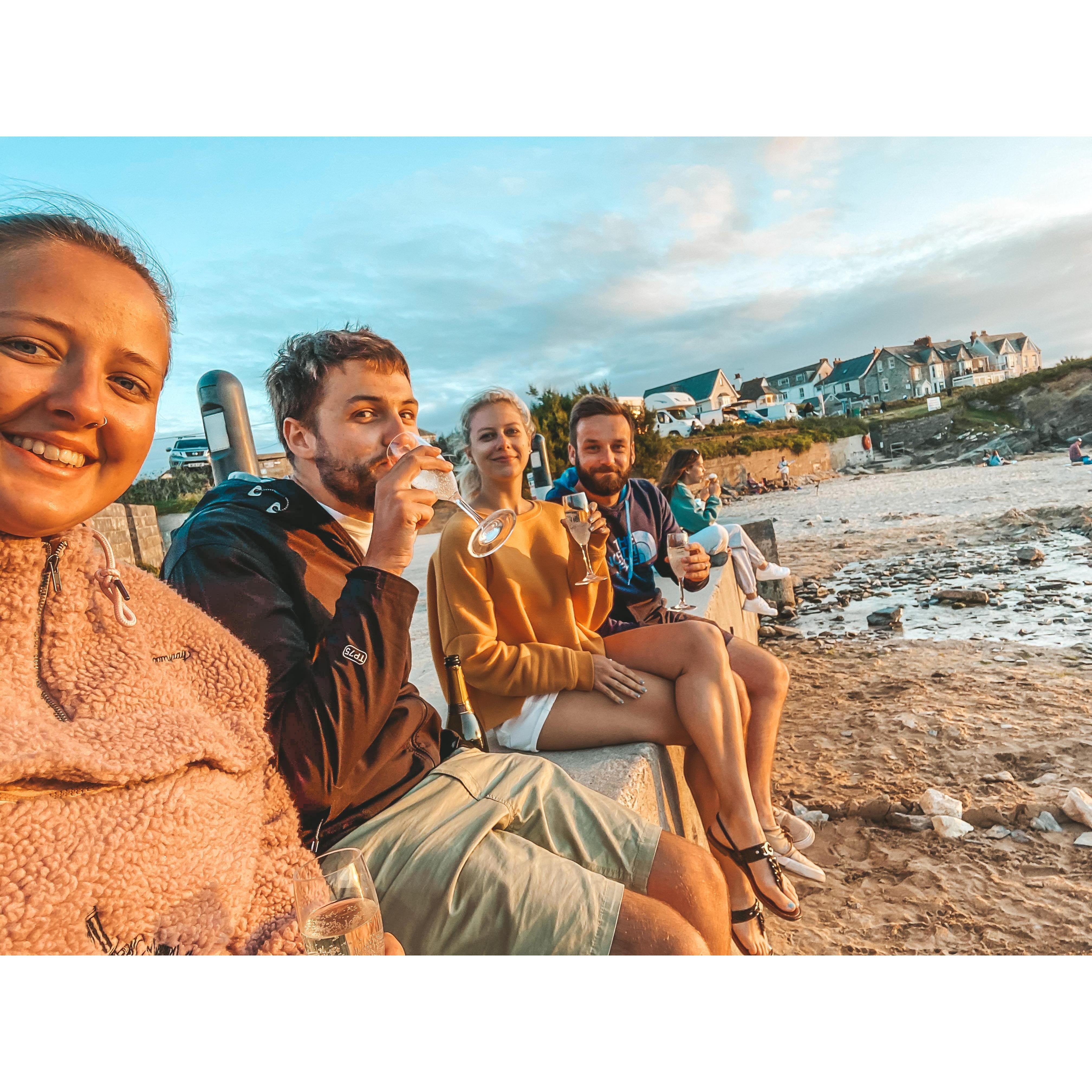 Some wine on the beach in Cornwall with some friends.