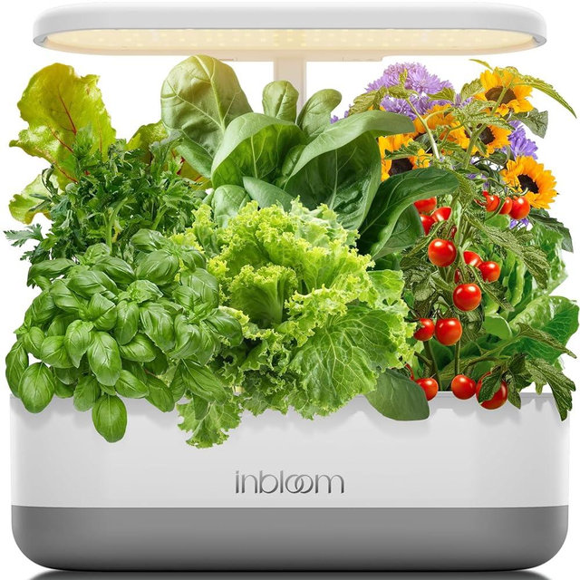 inbloom 12 Pods Hydroponics Growing System Indoor Garden with LED Grow Light and Pod Kit, Plants Germination Kit with 4.2L Water Pump Accelerate, Height Adjustable, Gardening Gifts for Women, White