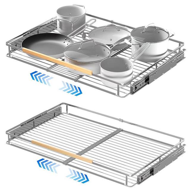 Pull Out Cabinet Organizer, Heavy Duty Steel Metal Roll Out Shelves for Kitchen Cabinets, Adjustable Cabinet Pull Out Shelves For Cabinets Capacity Heavy Duty Caddy, 23~39.8"W x 22.5"D. 2Pack