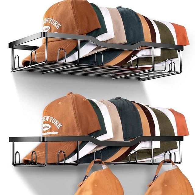 KEETDY Metal Hat Racks for Baseball Caps Wall Hat Organizer Fit 20 Caps Holder, 2 Packs Sturdy Wall Mounted Hat Storage Organizer, Black