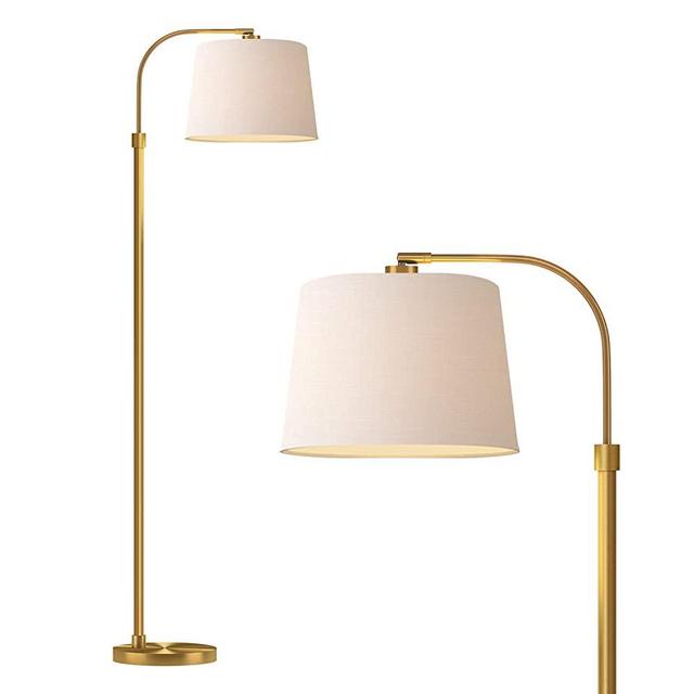 Oneach Modern Floor Lamp for Living Rooms LED Contemporary Arc Standing Lamps for Bedrooms Accent Tall Pole Gold Light for Reading with Hanging Lamp Shade Antique Brass