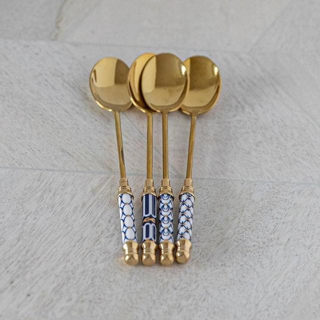 royal blue gold-plated dessert spoons (set of 4)