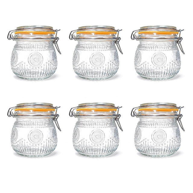 Amzcku Wide Mouth Vintage Mason Jars with Airtight Lid 16oz, Canister Quart Jars for Kitchen Storage - for Coffee, Sugar, Beans 6 Pack