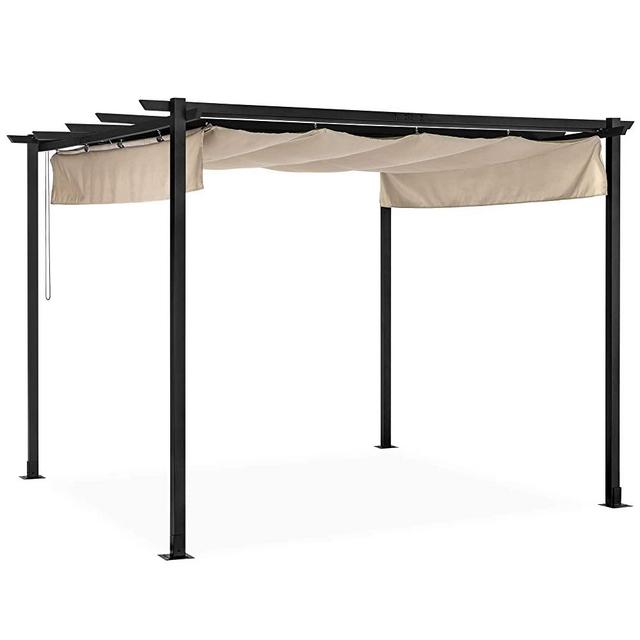 Best Choice Products 10x10ft Extra-Large Outdoor Patio Pergola Shelter w/Removable Retractable Sun Shade Canopy Cover, Weather-Resistant Fabric, Steel Frame, and 16 Ground Stakes, Black