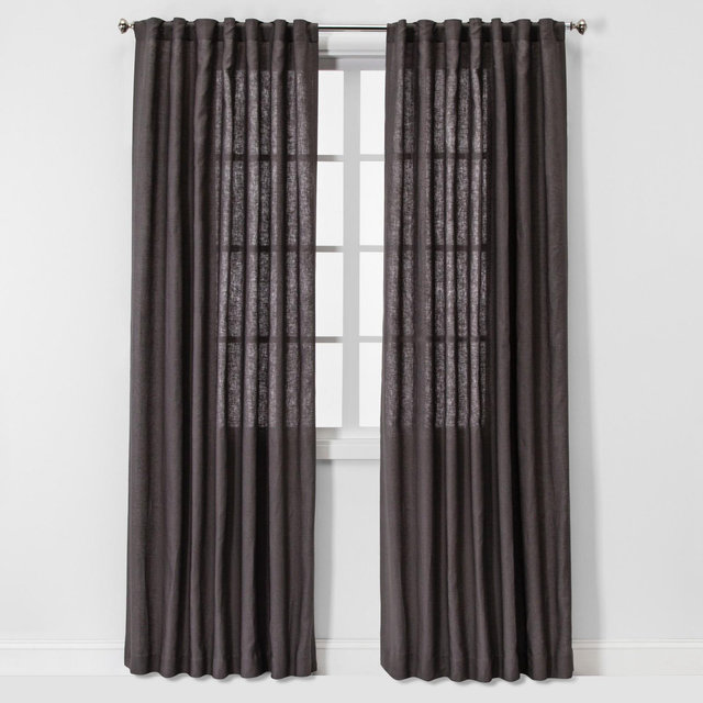 1pc 54"x108" Light Filtering Linen Window Curtain Panel Brown/Dark Gray - Threshold™: Modern Plain Weave, Rod Pocket
