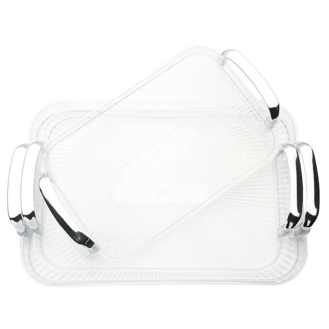 Zufudo 3 Pack Serving Tray with Handles, Stackable Reusable Trays for Serving Food, Plastic Serving Platters for Party, Charcuterie, Fruit, Appetizer, Transparent