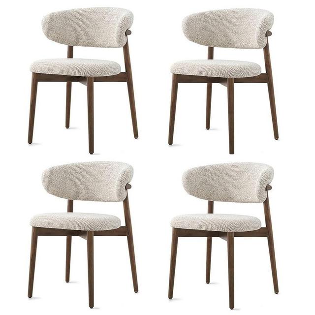 JIXDILO Mid Century Modern Walnut Dining Chairs Set of 4,Linen Fabric Upholstered Dining Chairs,Comfy Wood Kitchen Chairs,Accent Side Chairs for Diningroom Livingroom Cafe Furniture(Set of 4, Walnut)