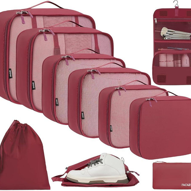 BAGAIL 10 Set Packing Cubes Various Sizes Packing Organizer for Travel Accessories Luggage Carry On Suitcase-Burgundy