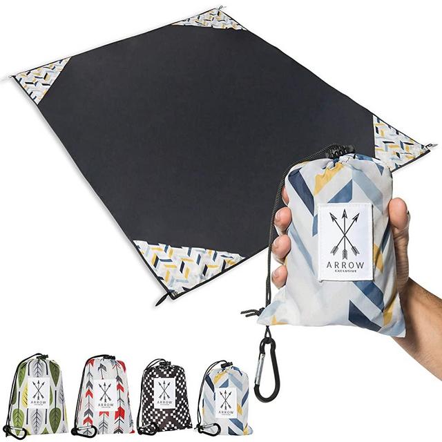 Arrow Exclusive Outdoor Beach Blanket (71" x 55") Lightweight Mat, Waterproof Picnic Blanket | Sand Proof Camping Tarp, Compact Pocket Blanket for Hiking, Travel & Festivals w/ Packable Bag