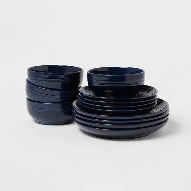 12pc Stoneware Westfield Dinnerware Set Navy - Threshold™