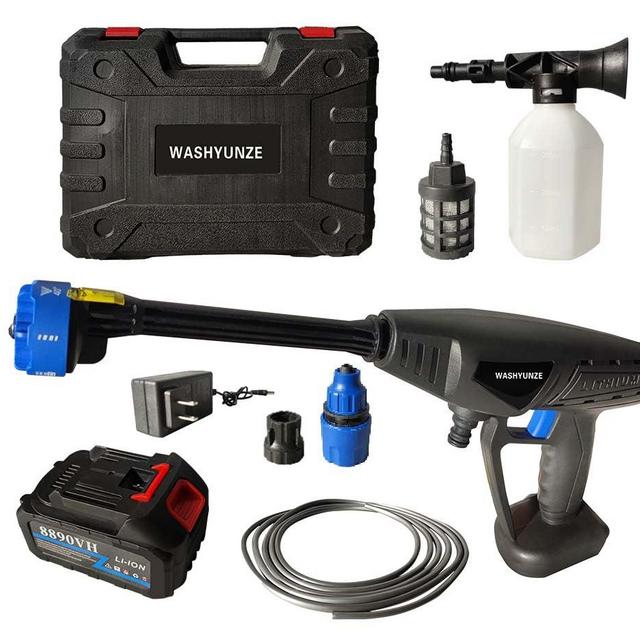 WASHYUNZE with1PCS Battery Rechargeable 4.0Ah, Cordless Power Washer, 6-in-1 Nozzle, Portable Pressure Washer for Car/Fence/Floor Cleaning & Watering, Charger Included