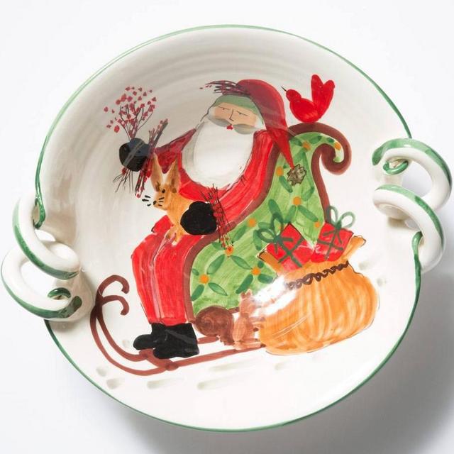 VIETRI Old St. Nick Handled Scallop Bowl W/ Sleigh