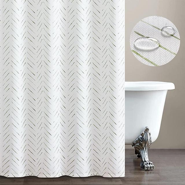 jinchan Green and White Shower Curtain Herringbone Fabric Shower Curtain Zig Zag Chevron Farmhouse Shower Curtain Summer Zigzag Modern Shower Curtain for Bathroom Waterproof Hooks Included 70x72 inch