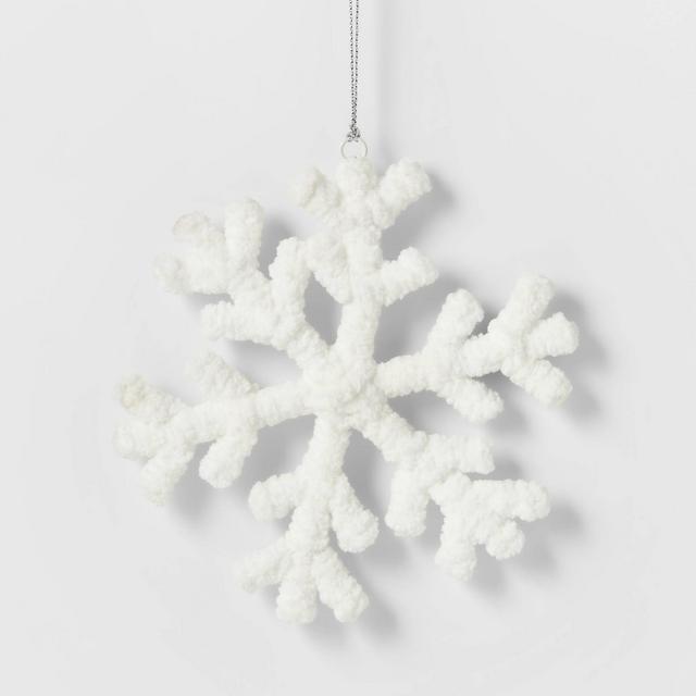 5in White Yarn-Wrapped Classic Snowflake Christmas Tree Ornament - Wondershop™