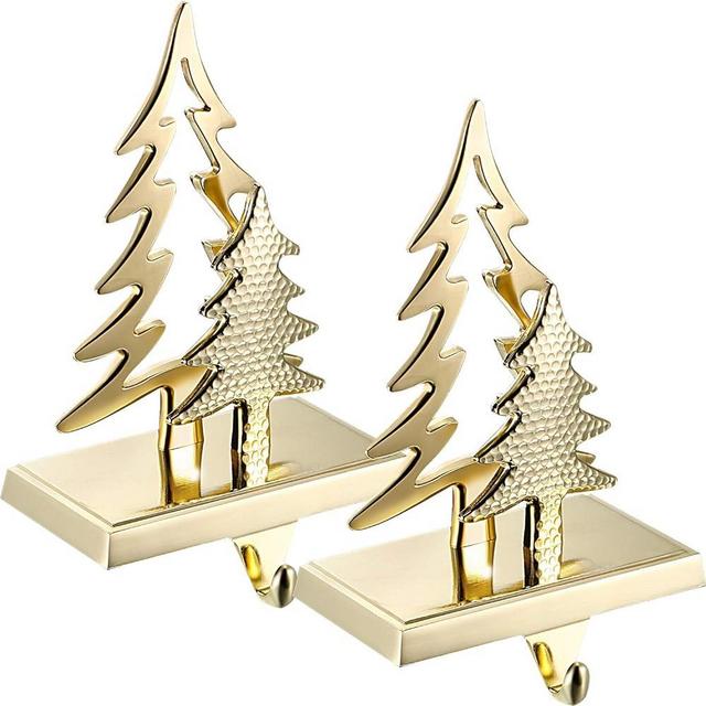 2 Pieces Christmas Stocking Holder Mantle Stocking Hanger Fireplace Gift Stocking Hook for Christmas Decor (Christmas Tree)