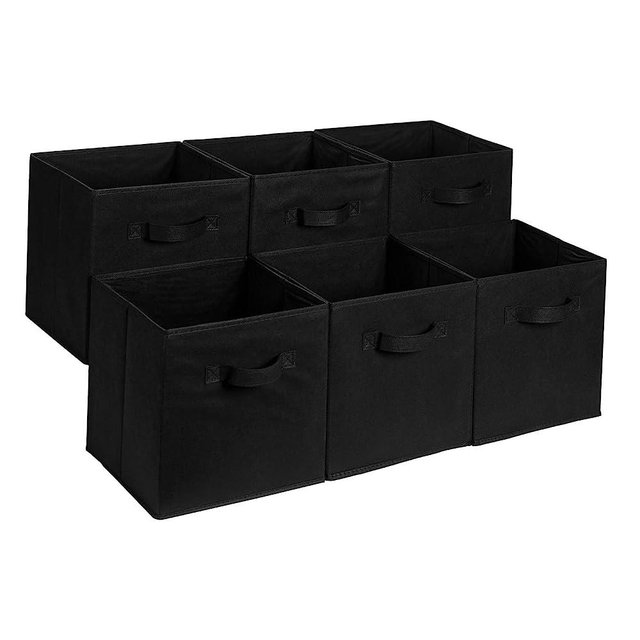 Amazon Basics Collapsible Fabric Storage Cubes Organizer with Handles, 13"x13"x13", Black - Pack of 6