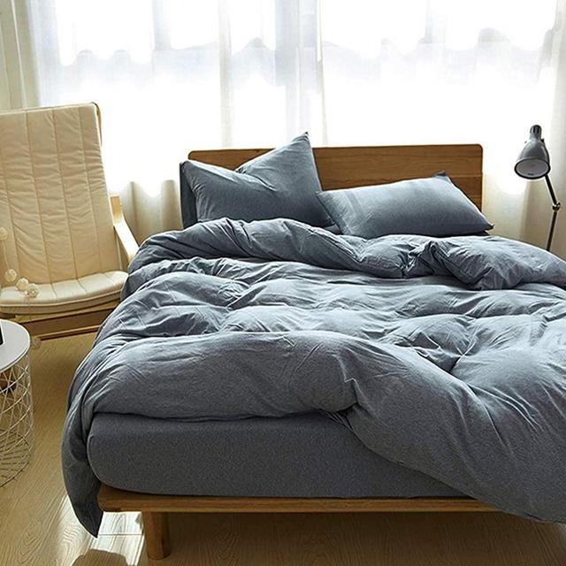 BESTOUCH Jersey Knit Duvet Cover Set Queen T-Shirt Cotton Super Soft Comfortable 3 Pieces Home Bedding Set 1 Duvet Cover and 2 Pillowcases Hethered Dark Grey Queen