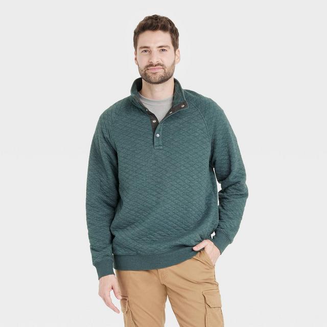 Men's 1/4 Front Snap Quilted Sweatshirt - Goodfellow & Co™ Green L