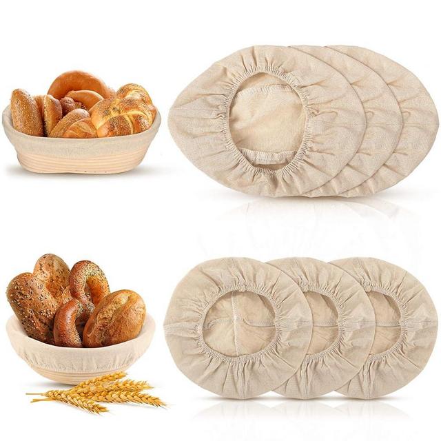 Tatuo 6 Pieces Bread Banneton Proofing Basket Liner Cloth Cover Round Brotform Liner Baking Dough Bread Baking Supplies(10 Inch Oval, 9 Inch Round)