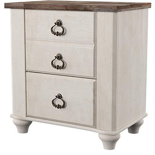 Ashley Furniture Signature Design - Willowton Nightstand - Rustic Farmhouse Style - White Wash