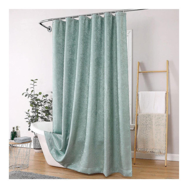 Kate Aurora Serena Elegant Jacquard Woven Fabric Shower Curtain - Standard Size - Aqua
