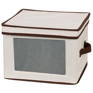 Household Essentials 536 Dinnerware Storage Box with Lid and Handles | Storage Bin for Dinner Plates | Natural Canvas with Brown Trim