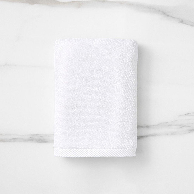 Diagonal Ribbed Bath Towel, Hand Towel, White