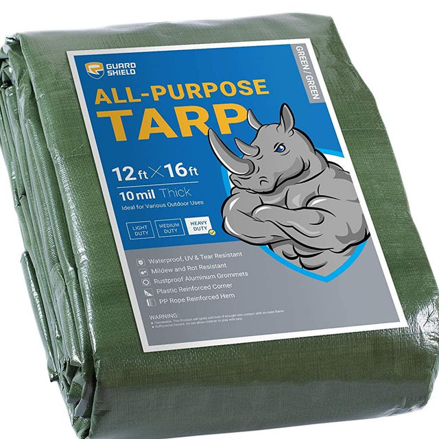 GUARD SHIELD Heavy Duty Tarp 12x16 Feet Green Multi Purpose Thick Waterproof Poly Tarp Cover 10mil　