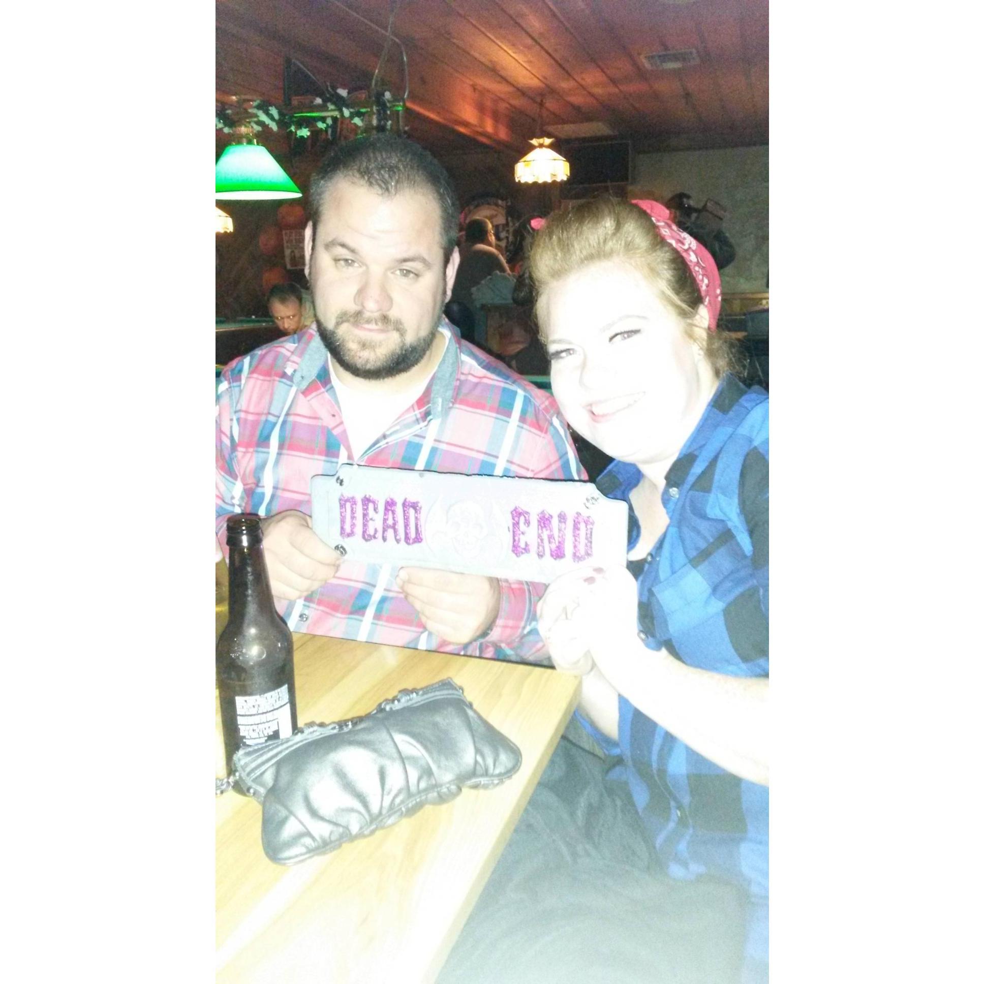 We met on a blind date at a Halloween party. This was taken that night. He was the only one who knew who I was (Rosie the Riveter). And those dimples!!!!! Swoon!