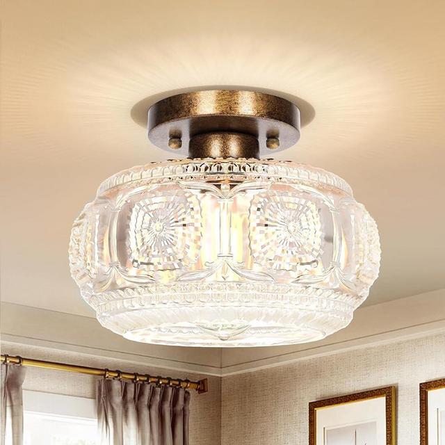 OYKYOHEI Semi Flush Mount Ceiling Light, Globe Glass Ceiling Light Fixture, Antique Bronze Modern Lighting for Hallway Bedroom Entryway Kitchen Porch, Bulb Not Included