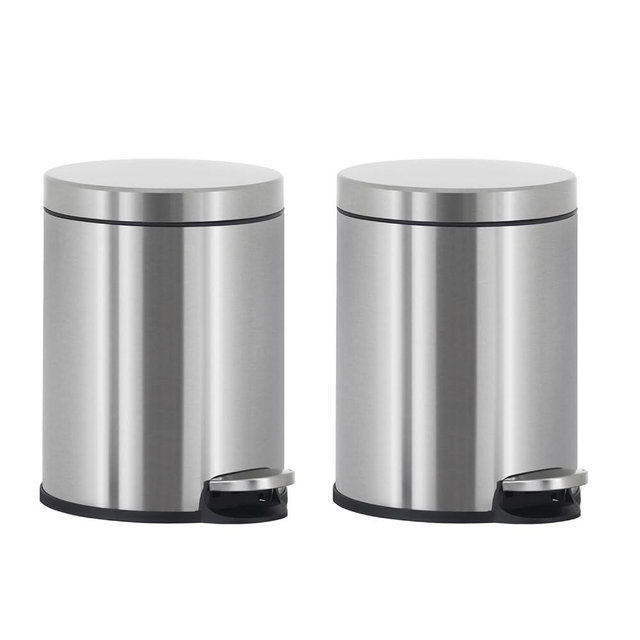Trash Can Stainless Steel Mini Trash Can 6L/1.6Gallon Round Portable Pedal Garbage Can with Lid for Bathroom, Office, Kitchen Capacity Removable Inner Basket Easy to Clean (2)