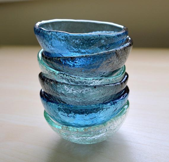Set of Six Fused Glass Small Bowls.