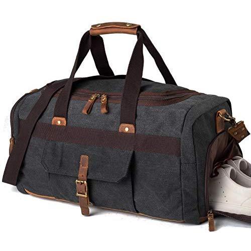 Weekender Overnight Duffel Bag Shoe Pocket for Women Men Weekend Travel Tote Carry On Bag (Black)