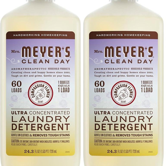 MRS. MEYER'S CLEAN DAY Ultra Concentrated Laundry Detergent, Compassion Flower Scent, 24.3 fl oz,(Pack of 2)