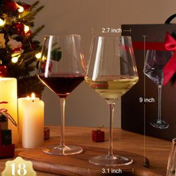 OJA Red Wine Glasses Set of 4-18oz, Crystal White Hand Blown Wine Glass with Long Stem, Ultra-thin, Dishwasher Safe, Gift for Daily Use, Party